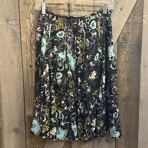 J.Jill Floral Cotton Silk Blend Pleated Skirt